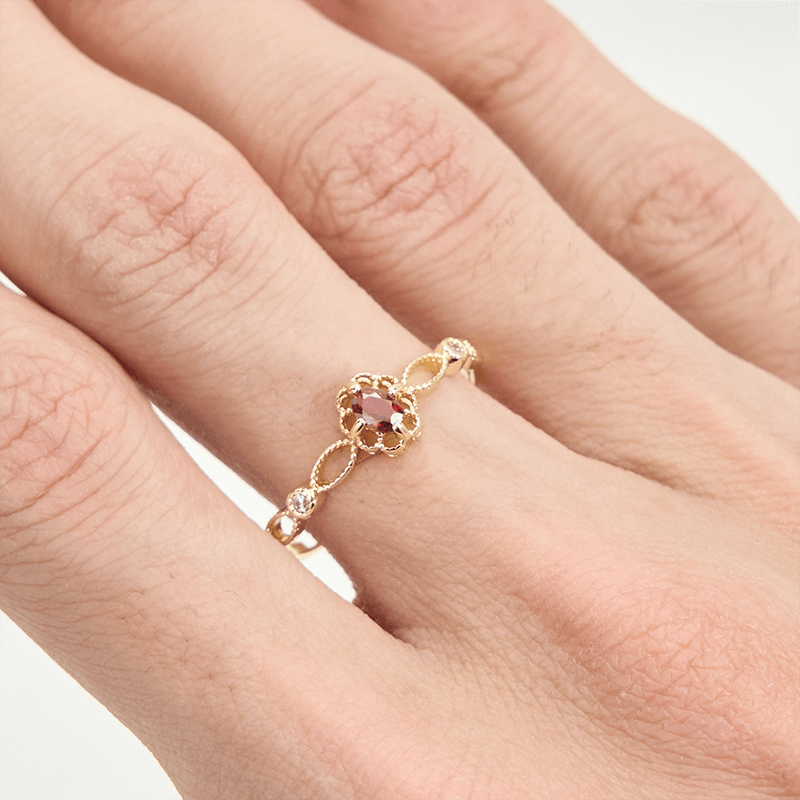 Olivenorma Vintage Hollow Carved Garnet Ring - image 1