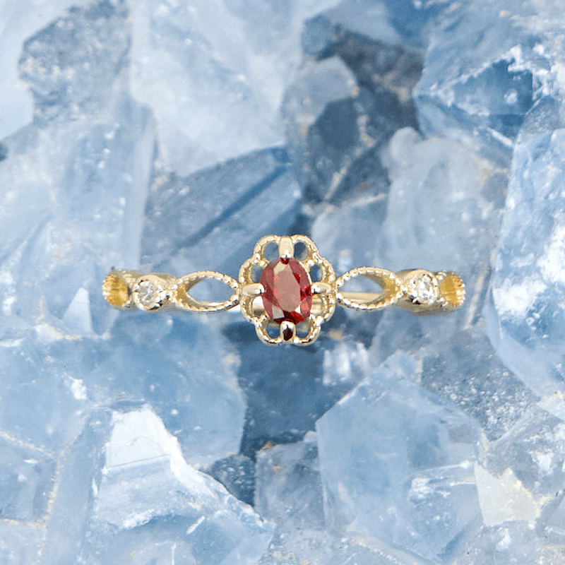Olivenorma Vintage Hollow Carved Garnet Ring - image 3