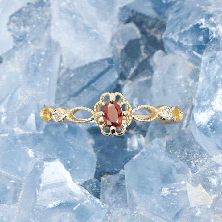 Olivenorma Vintage Hollow Carved Garnet Ring - image 3
