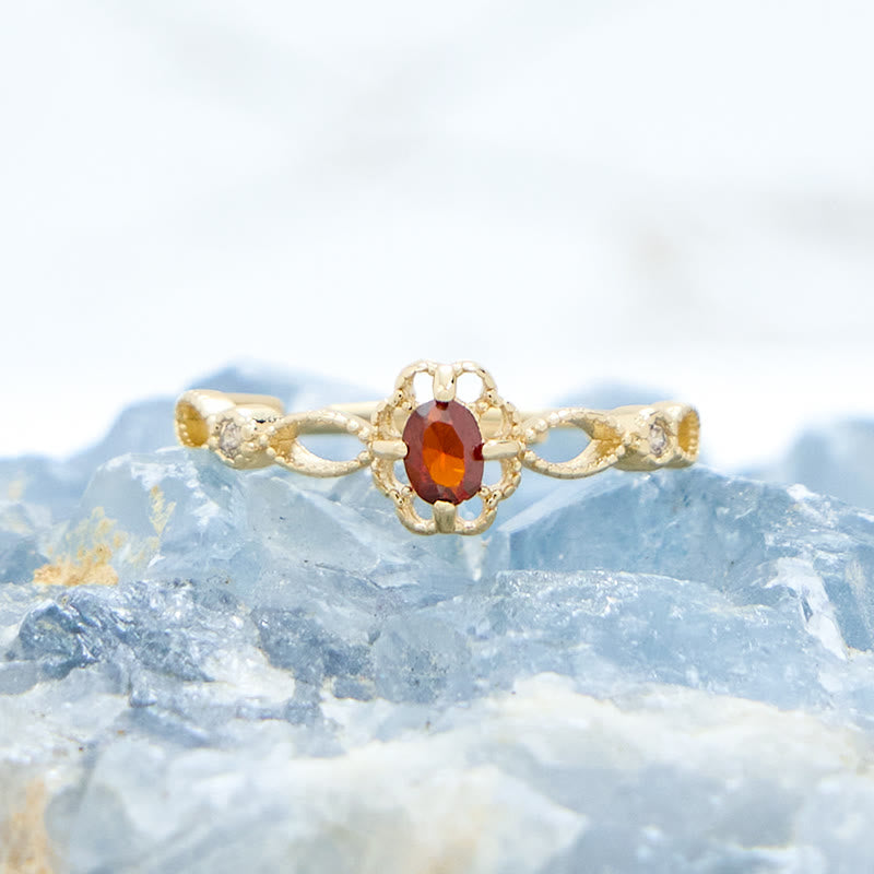 Olivenorma Vintage Hollow Carved Garnet Ring - image 2