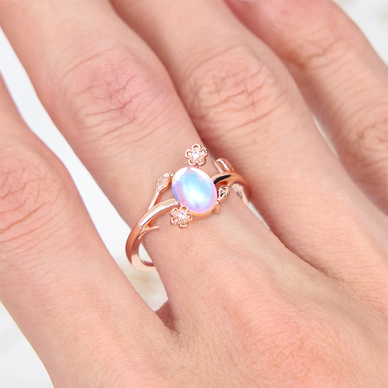 Olivenorma Oval Cut Moonstone Vine Flower Ring - image 1