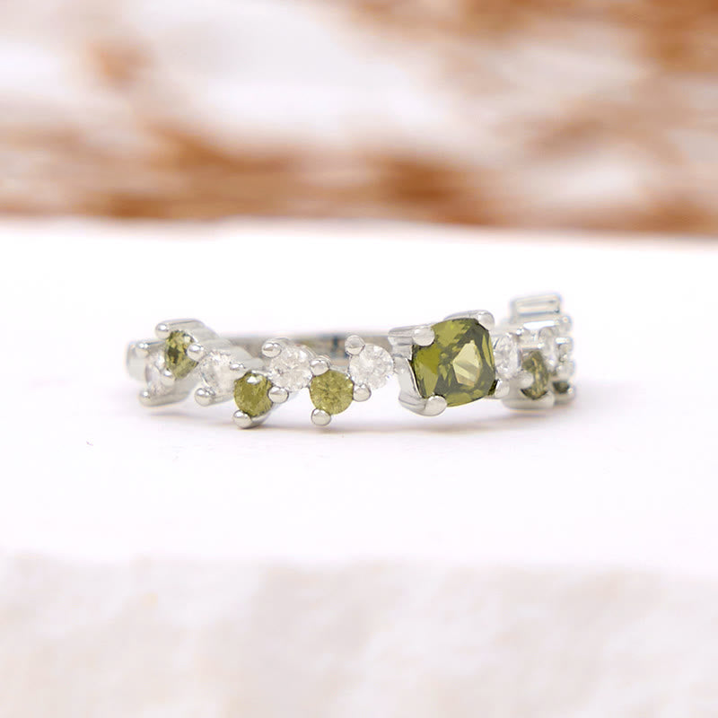 Olivenorma Square Peridot White Zircon Ring - image 4