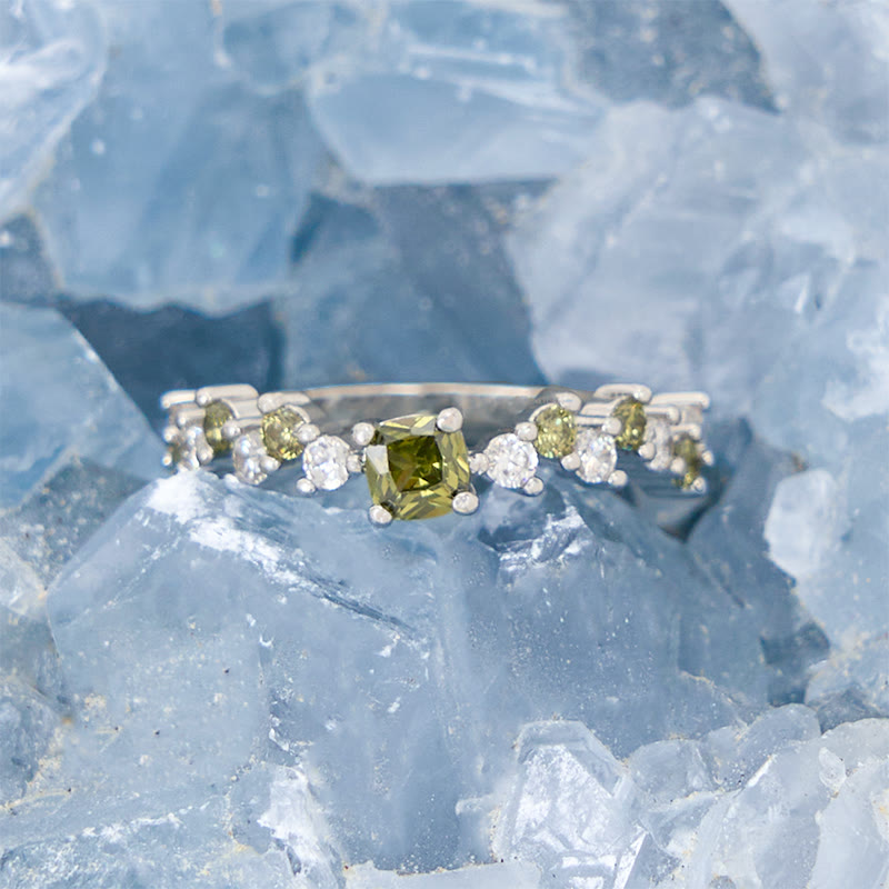 Olivenorma Square Peridot White Zircon Ring - image 2