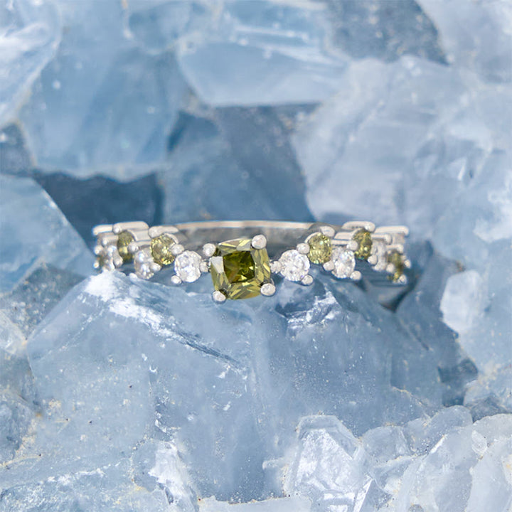 Olivenorma Square Peridot White Zircon Ring - image 2