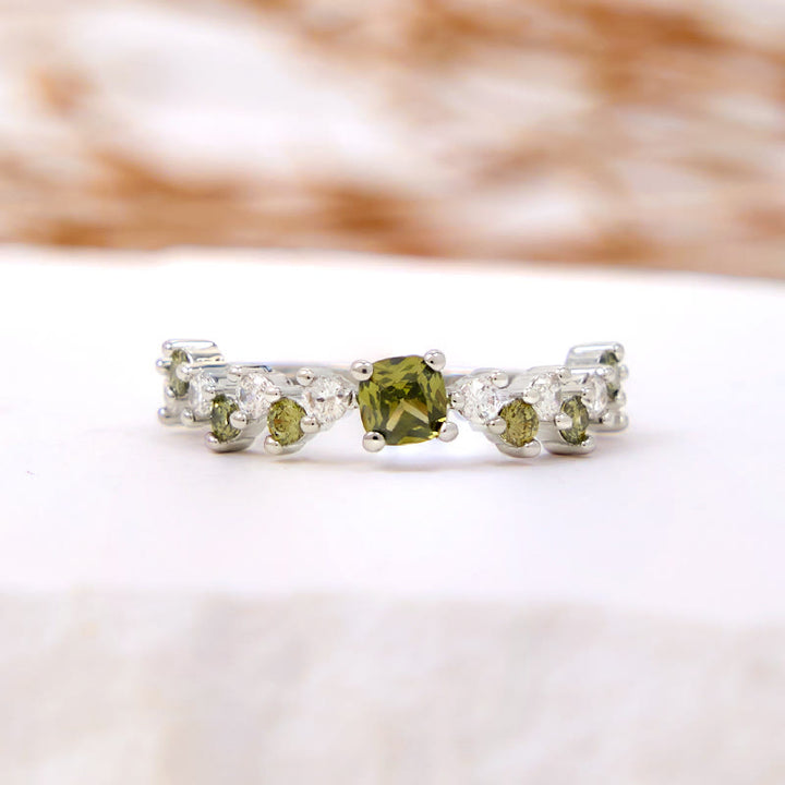 Olivenorma Square Peridot White Zircon Ring - Peridot & White Zircon - image 0