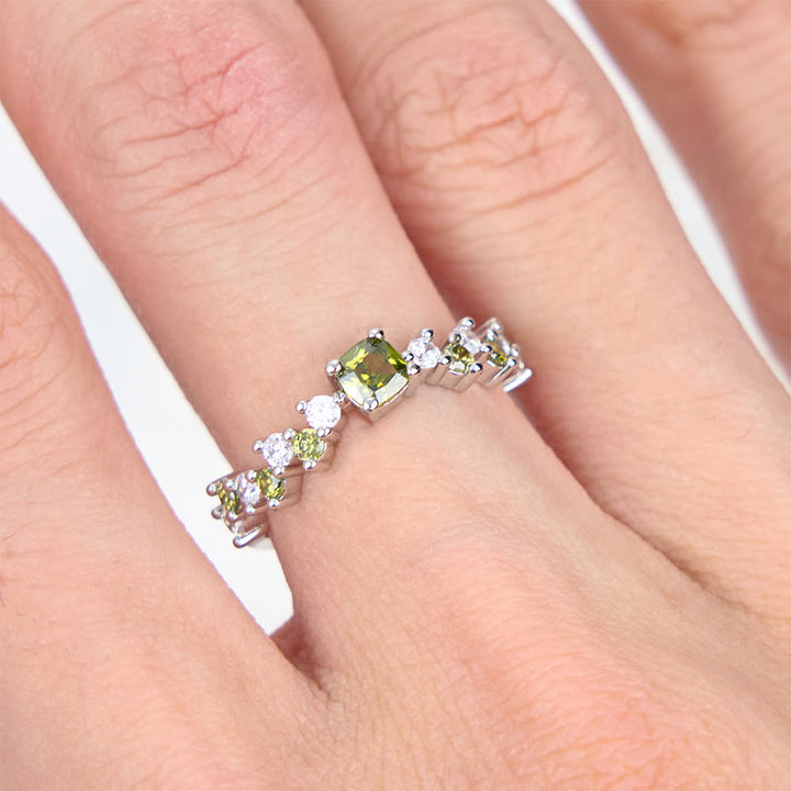 Olivenorma Square Peridot White Zircon Ring - image 1