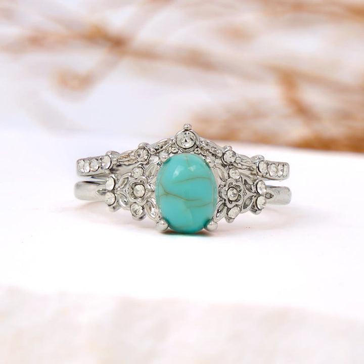 Olivenorma 2 Pcs Turquoise with Zircon Floral Ring Set - US 10 - image 0