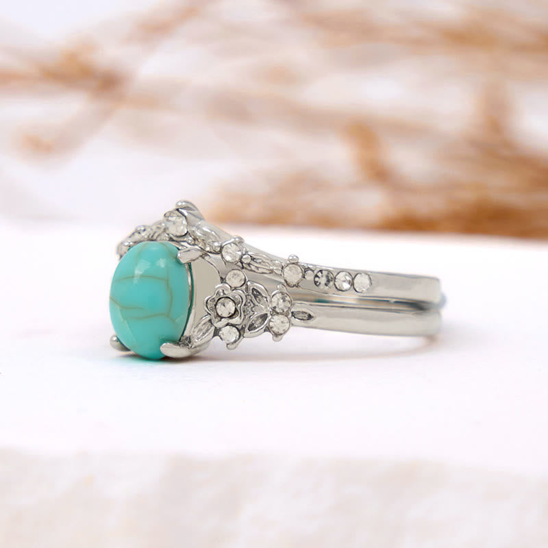 Olivenorma 2 Pcs Turquoise with Zircon Floral Ring Set - image 4
