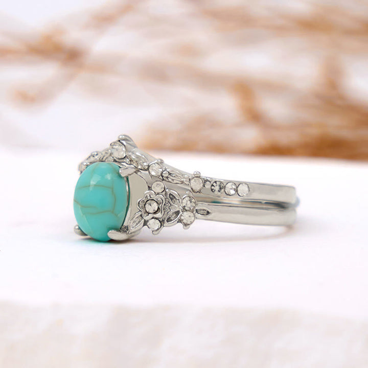 Olivenorma 2 Pcs Turquoise with Zircon Floral Ring Set - image 4