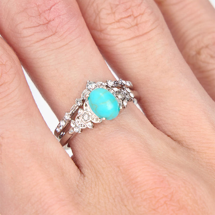 Olivenorma 2 Pcs Turquoise with Zircon Floral Ring Set - image 1