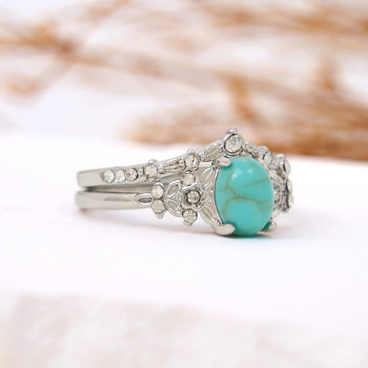 Olivenorma 2 Pcs Turquoise with Zircon Floral Ring Set - image 6