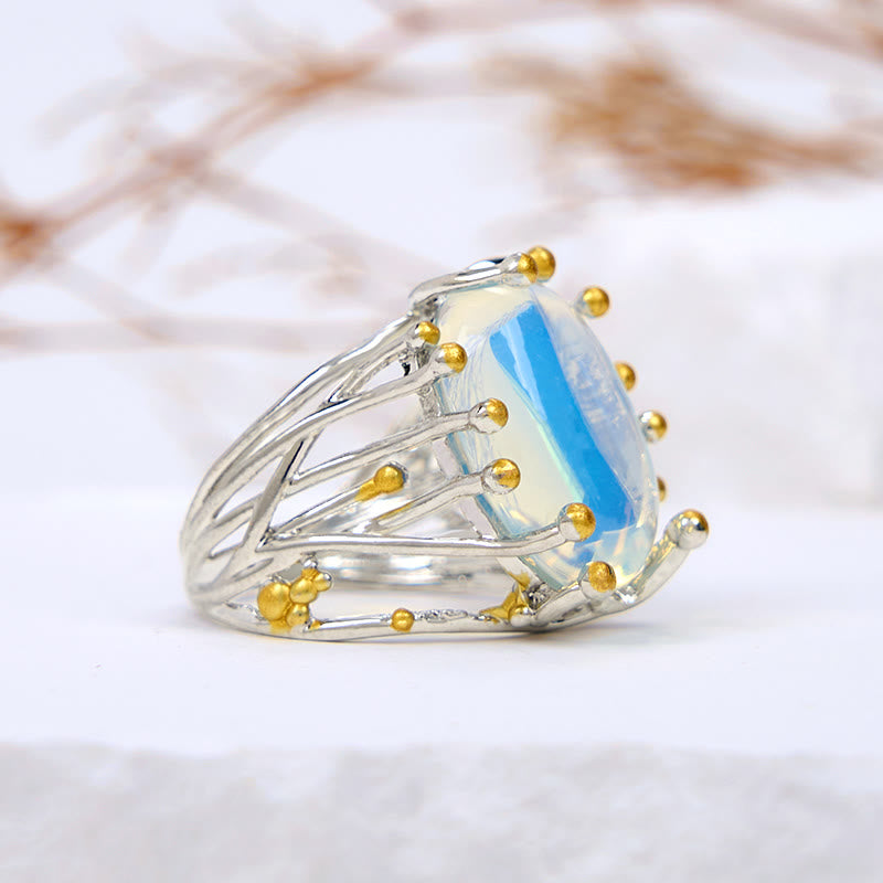 Olivenorma Large Oval Opalite Branch Vine Shape Ring - image 4
