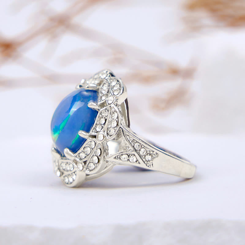 Olivenorma Color Opalite White Zircon Flower Ring - image 2