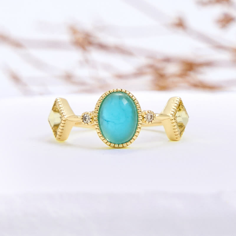 Olivenorma Vintage Oval Aquamarine Square Citrine Ring - Aquamarine & Citrine - image 0