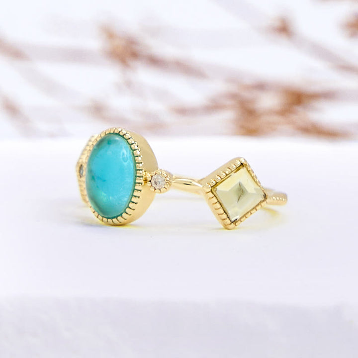 Olivenorma Vintage Oval Aquamarine Square Citrine Ring - image 3