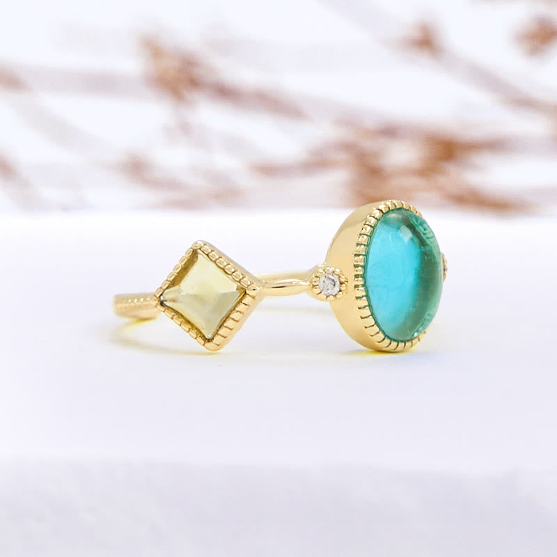 Olivenorma Vintage Oval Aquamarine Square Citrine Ring - image 2