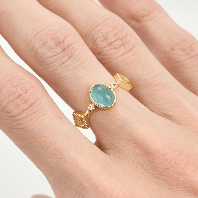 Olivenorma Vintage Oval Aquamarine Square Citrine Ring - image 1