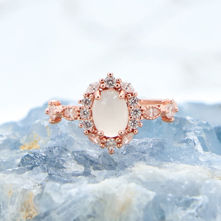 Olivenorma Oval White Chalcedony Flower White Zircon Ring - image 2