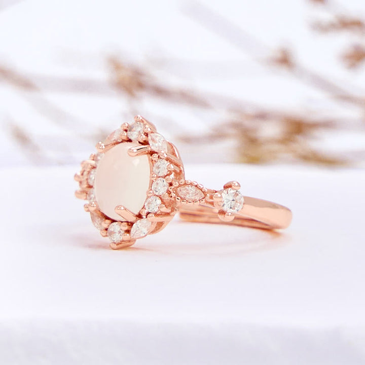 Olivenorma Oval White Chalcedony Flower White Zircon Ring - image 3