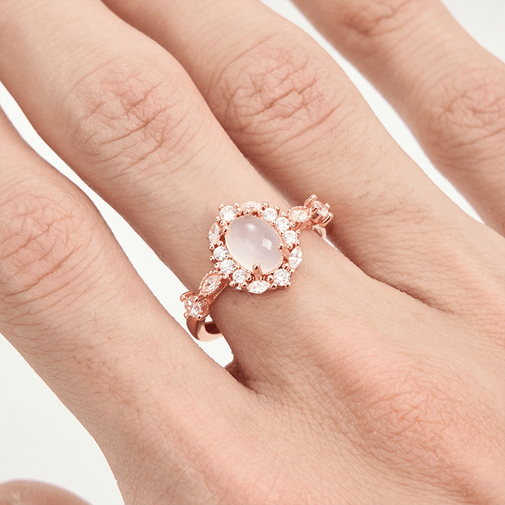 Olivenorma Oval White Chalcedony Flower White Zircon Ring - image 1