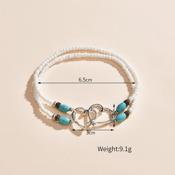 Olivenorma Metal Double Heart Turquoise Rice Bead Anklet - image 3