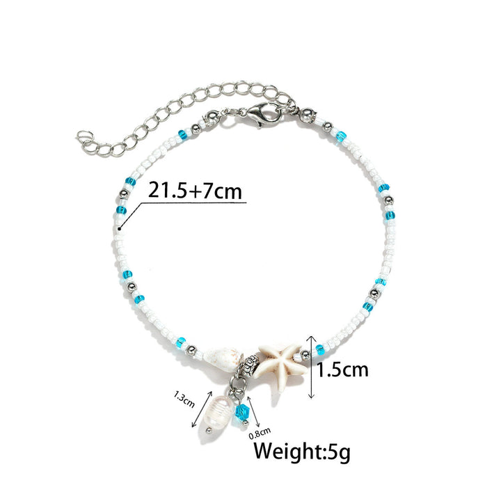Olivenorma Turquoise Freshwater Pearl Starfish Shell Beads Anklet - image 6