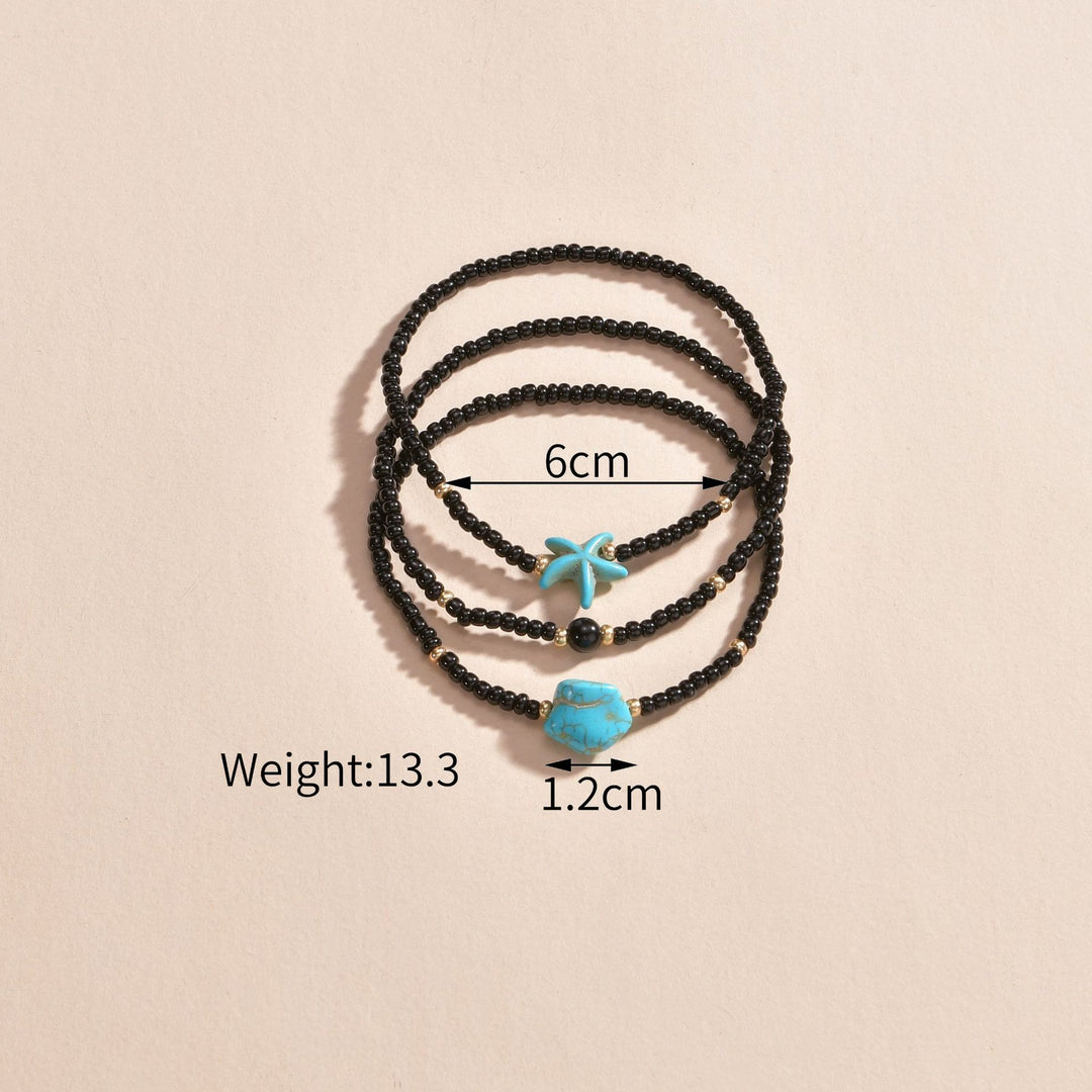 Olivenorma 3Pcs Turquoise Black Onyx Starfish Beaded Anklet  - image 5
