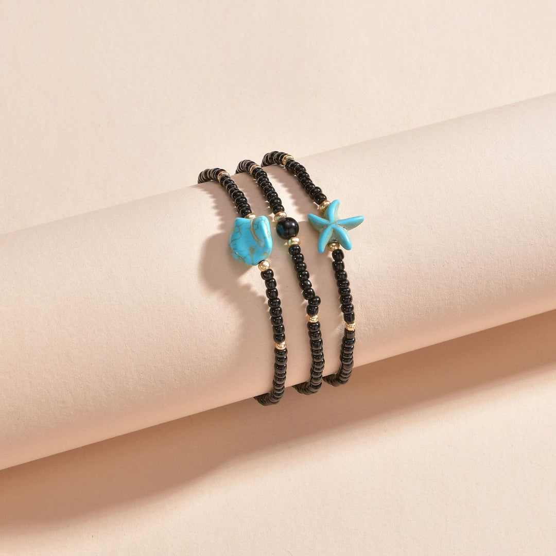 Olivenorma 3Pcs Turquoise Black Onyx Starfish Beaded Anklet  - image 4
