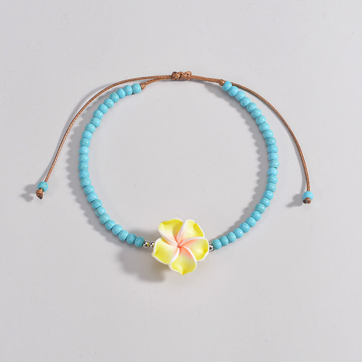 Olivenorma Turquoise Plumeria Beaded Anklet - image 1