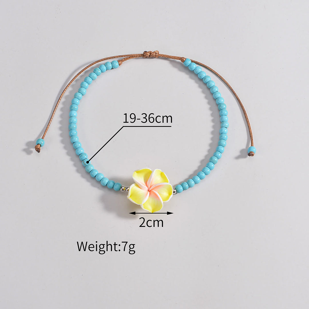 Olivenorma Turquoise Plumeria Beaded Anklet - image 3