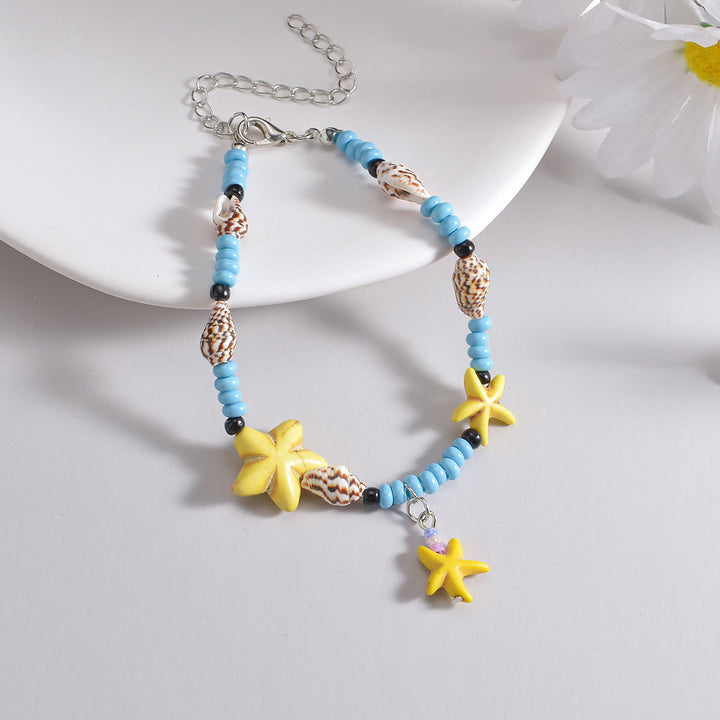 Olivenorma Blue Turquoise Yellow Starfish Beaded Anklet - image 2
