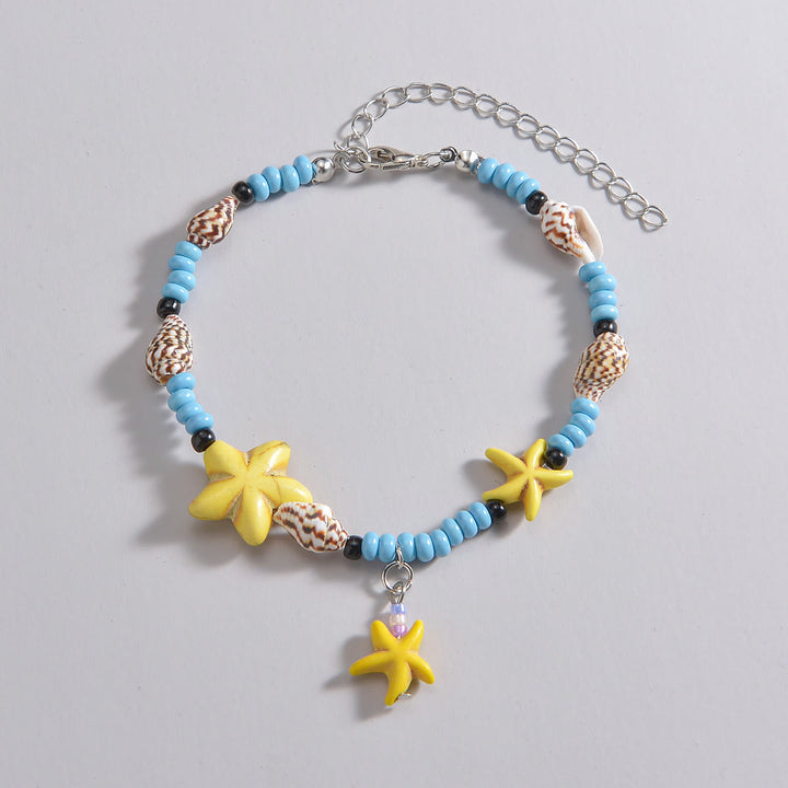 Olivenorma Blue Turquoise Yellow Starfish Beaded Anklet - image 1