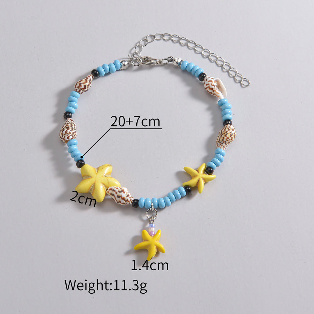 Olivenorma Blue Turquoise Yellow Starfish Beaded Anklet - image 3