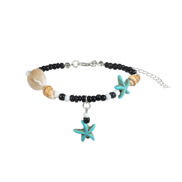 Olivenorma Turquoise Black Onyx Starfish Snail Beaded Anklet - image 1