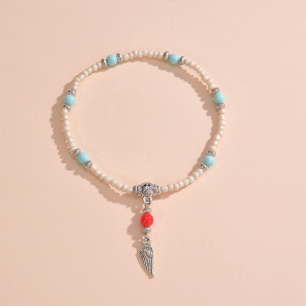 Olivenorma White Turquoise Beaded Metal Feather Pendant Anklet - image 1