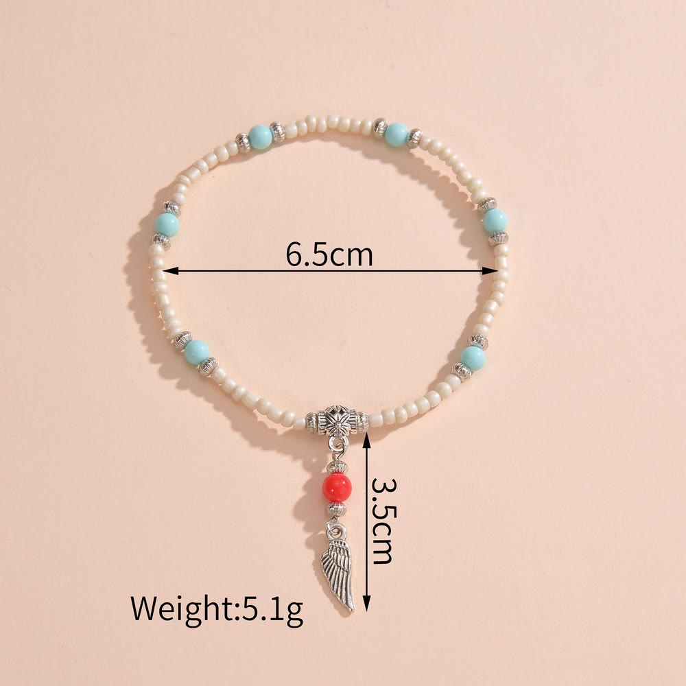 Olivenorma White Turquoise Beaded Metal Feather Pendant Anklet - image 3
