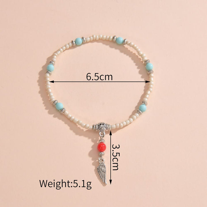Olivenorma White Turquoise Beaded Metal Feather Pendant Anklet - image 3