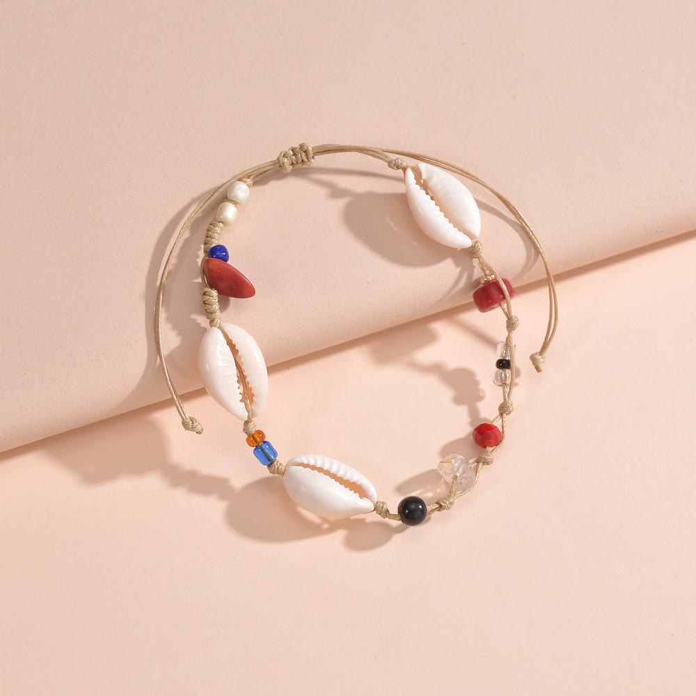 Olivenorma Red Agate Black Onyx Shell Beaded Anklet - image 2