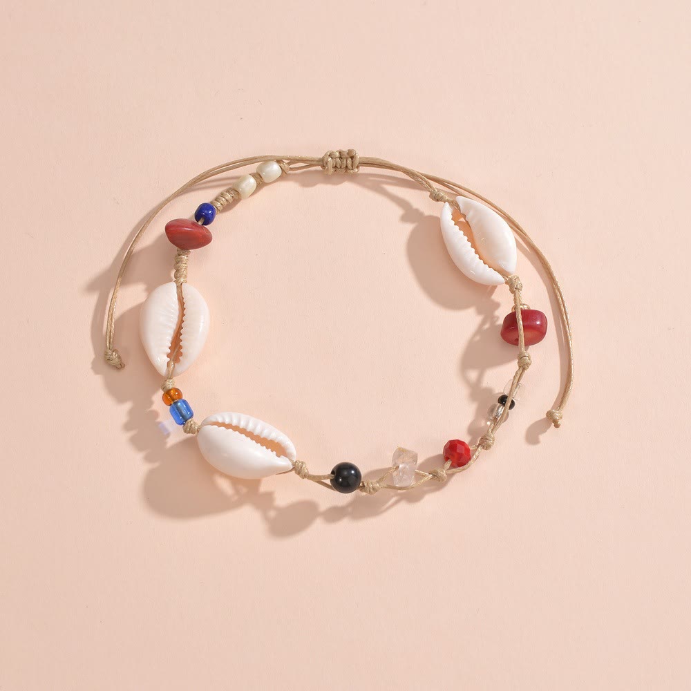 Olivenorma Red Agate Black Onyx Shell Beaded Anklet - image 1