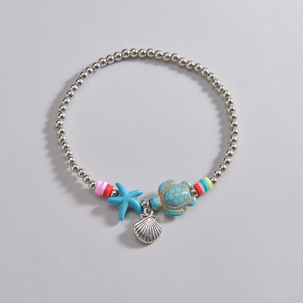 Olivenorma Turquoise Metal Shell Wooden Bead Pendant Anklet - image 1