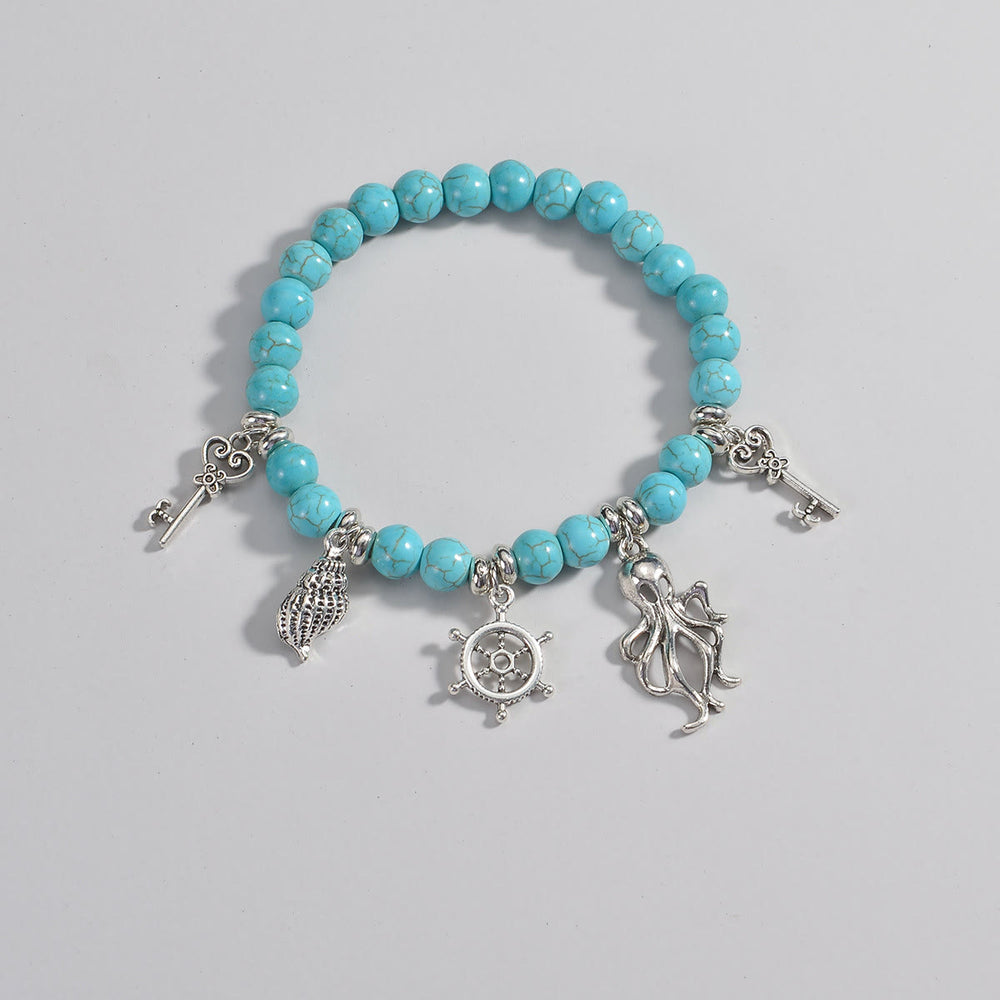 Olivenorma Turquoise Beaded Metal Sea Life Pendant Anklet - image 1