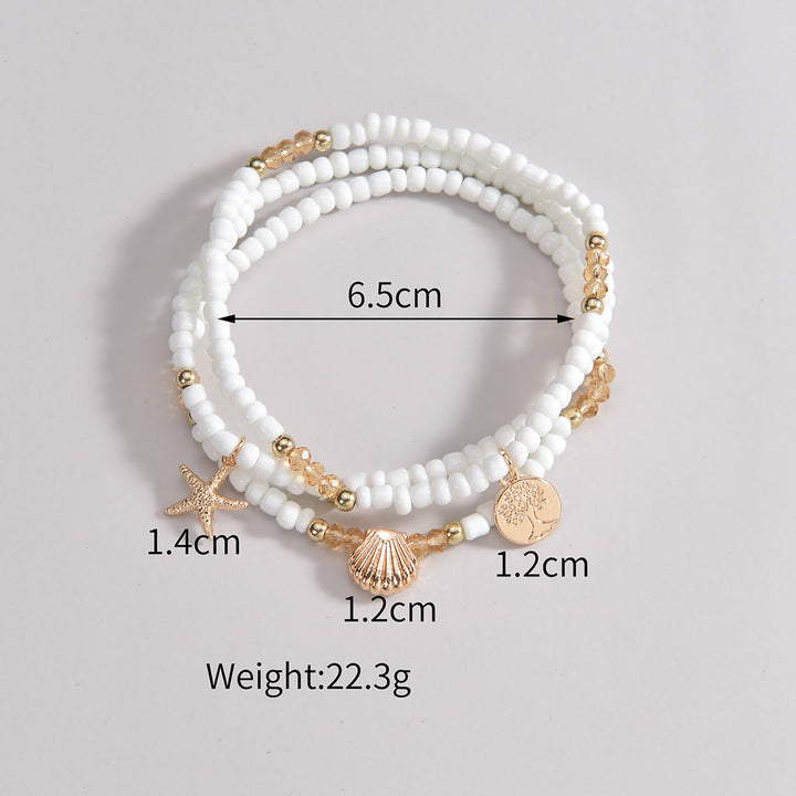 Olivenorma 3Pcs Black White Beads Metal Pendant Anklet - image 8