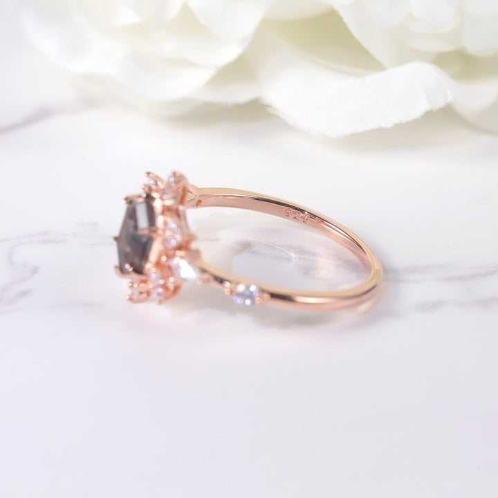 Olivenorma Salt & Pepper Herkimer Diamond Snowflake Engagement Ring - image 3