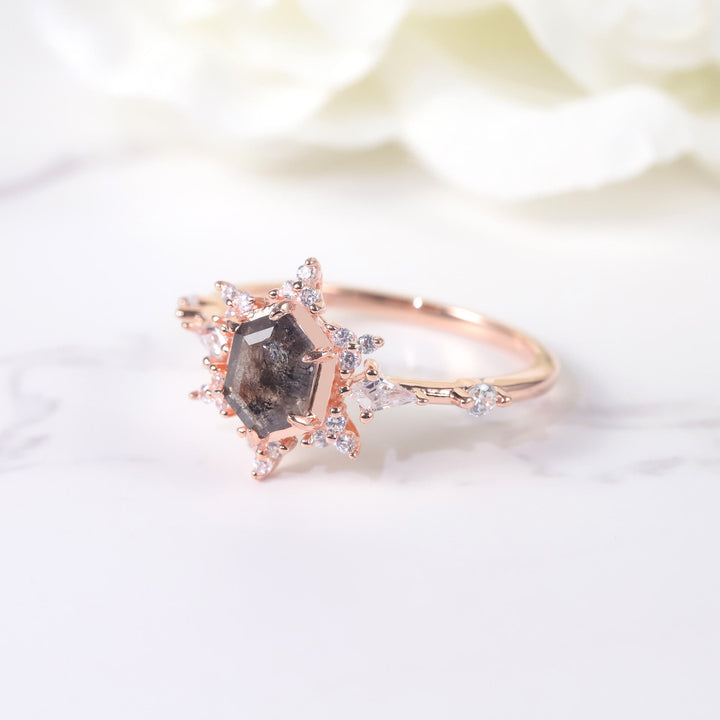Olivenorma Salt & Pepper Herkimer Diamond Snowflake Engagement Ring - image 2