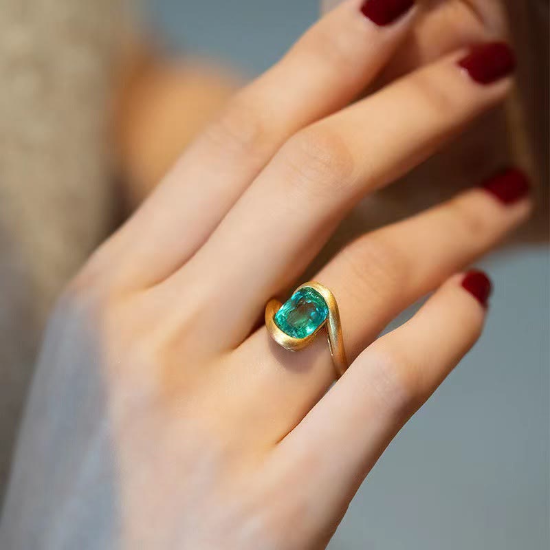 Olivenorma Square Cut Emerald Eye of Cyclone Ring - image 1