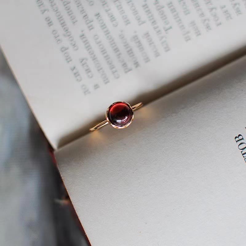 Olivenorma Retro Simple Round Stone Garnet Ring - image 5