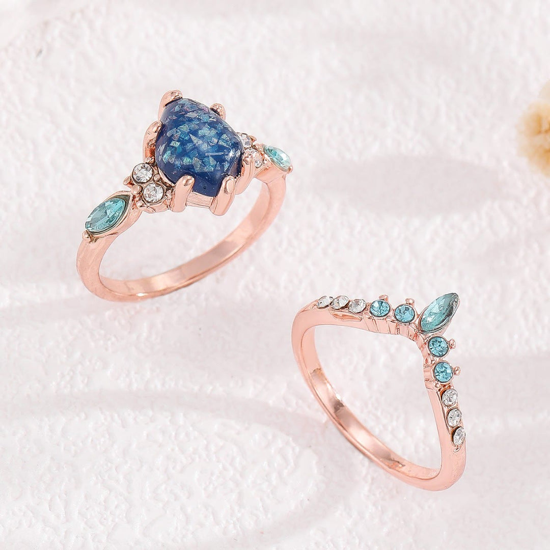 Olivenorma 2Pcs Blue Opal Topaz Crown Ring - image 1