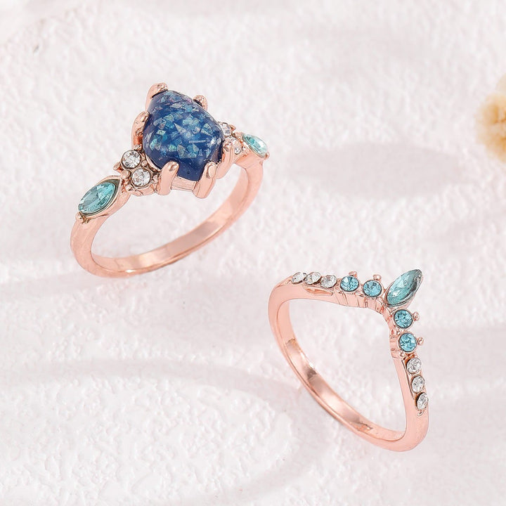 Olivenorma 2Pcs Blue Opal Topaz Crown Ring - image 1
