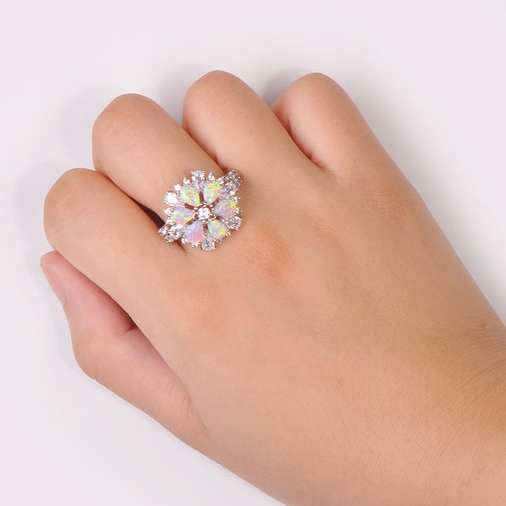 Olivenorma Pink Opal Flower Floral Ring - image 1