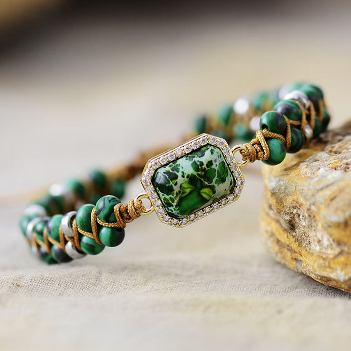 Olivenorma Blue Green Pink Emperor Stone Braided Bracelet - Green Emperor Stone - image 4